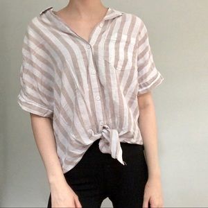 Button Down Tie Linen Top